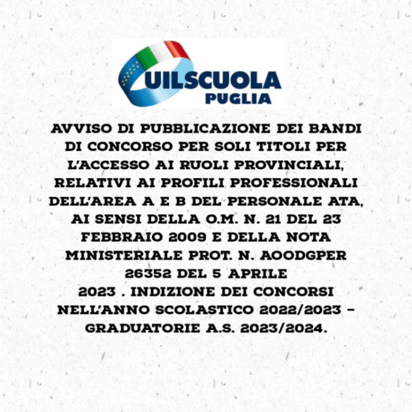 Avviso Di Pubblicazione Dei Bandi Di Concorso Per Soli Titoli Per L ...